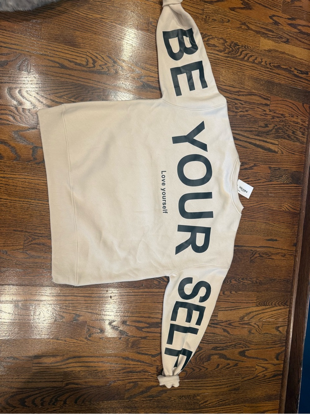 Womens Crewneck Sweatshirt - Beige 'Be Your Self' Graphic